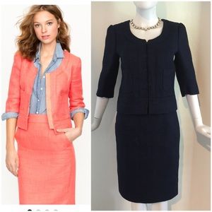JCrew Navy Linen & Jute Skirt Suit Sz 2